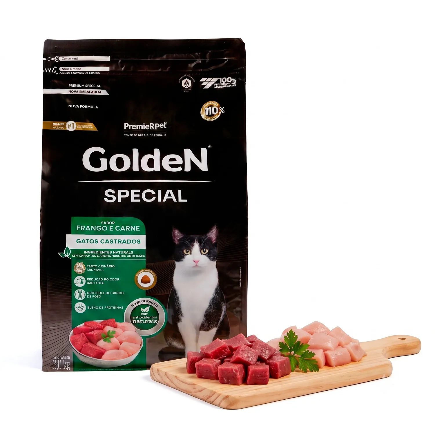 Racao Golden Special Gatos Adultos Castrados Frango e Carne ingrediente-01